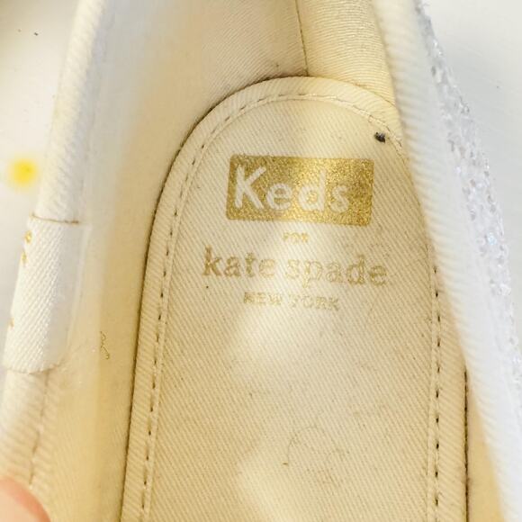Keds Kate Spade New York Shoes Womens 8 Ivory Glitter Ribbon Bridal Sneakers - Picture 10 of 12